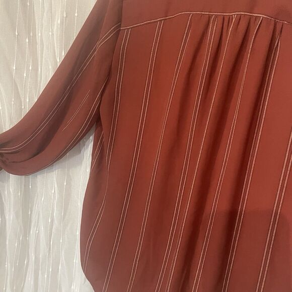 Ann Taylor Popover Tunic Burgundy Brick Red Plaid Lightweight Blouse Size Medium - Picture 11 of 14